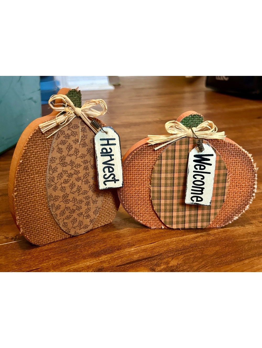 Set of 2 Fall Pumpkin Harvest and Welcome Table Decorations